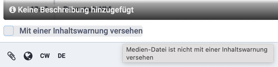 Die Option "Mit einer Inhaltswarnung versehen", die erscheint, wenn man ein Bild oder ähnliches als Anhang für einen Beitrag hochgeladen hat.